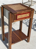 Handcrafted Hardwood Side Table with Woven Inlay