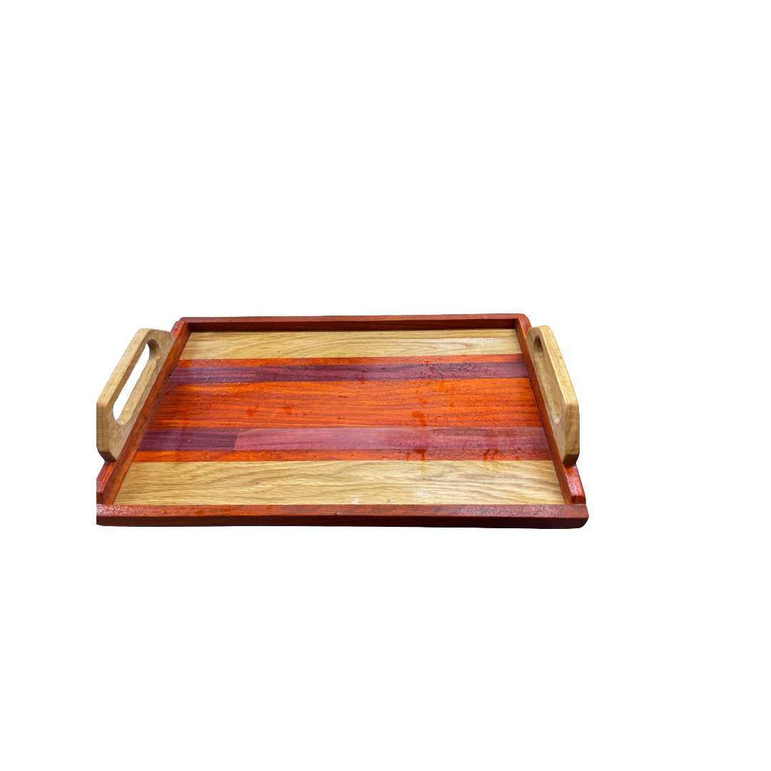 Handcrafted Hardwood Serving Tray with Handles